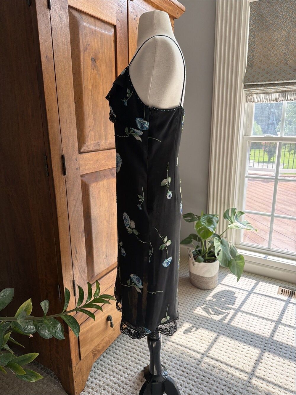 Vintage 1990s Adrianna Papell Evening Silk Black Silk Dress Size 8 - Picture 5 of 6